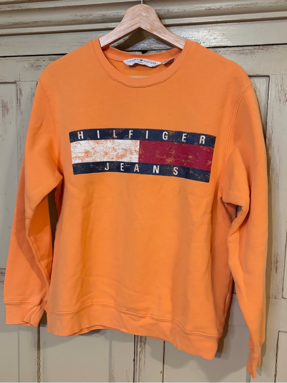 Vintage Y2K Tommy Hilfiger Orange Sweatshirt Ladies Size Medium Logo